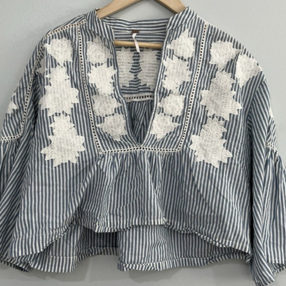 Free People Blue and White Striped Blouse - Picture 4 of 8